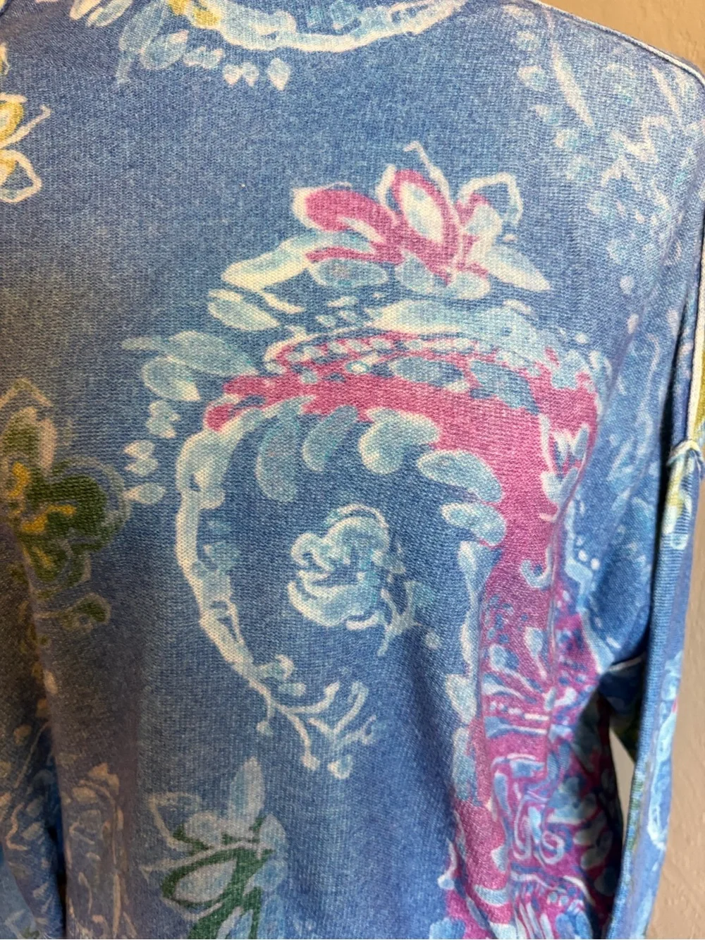 Pilcro Anthropologie The Alani Cashmere mock neck Blue Floral Sweater - Picture 5 of 7
